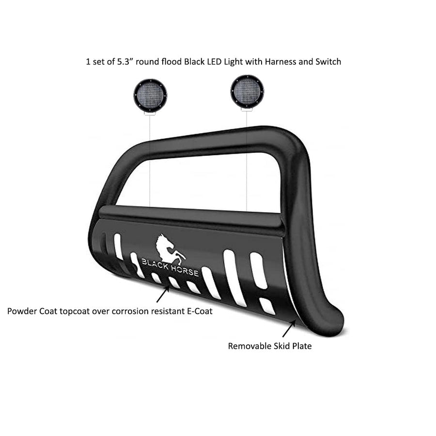 Bull Bar Black Horse Incl.pair of 5.3"Dia.LED Lights ,Black Compatible with 07-14 Escalade ESV/EXT|07-18 Silverado1500|19-21 Silverado 1500LD|15-20 Suburban/Yukon XL|07-18 Sierra1500|07-20 Yukon/Tahoe
