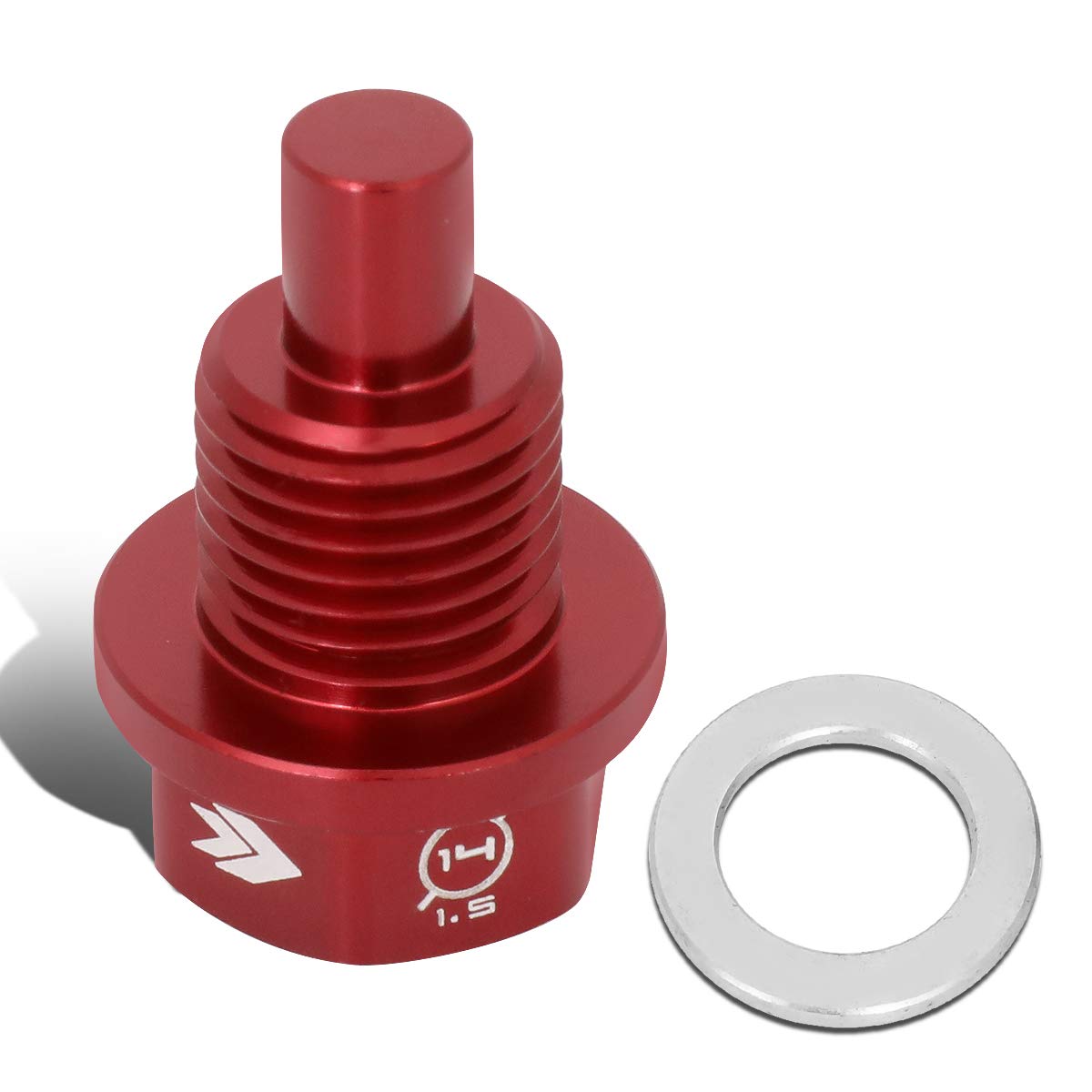 Magnetic Oil Drain Plug NRG Innovations, M14 X 1.5 Thread Size Engine Oil Drain Nut w/Washer, Red, T-6061 Aluminum w/Stainless Steel Internal Magnet, NRG-NOP-100RD