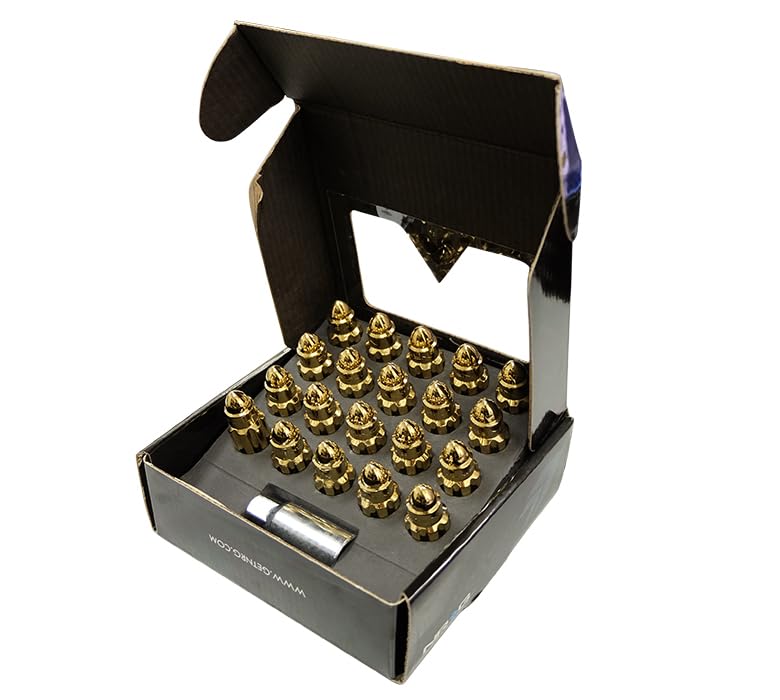 NRG Innovations M12 x 1.25 Steel Lug Nut Set NRG-LN-LS510CG-21 Bullet Shape, Anodized Finish 21 Pc Chrome Gold with Lock Key