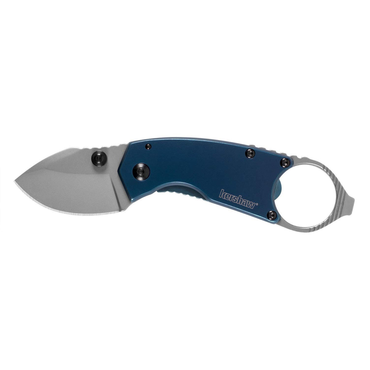 Kershaw Folding Pocket Knife Antic; 1.75-Inch 8Cr13MoV Stainless Steel Bead Blasted Blade, Stainless Steel PVD Coated Handle, Manual Opening, Bottle Opener and Flat Head Screwdriver (8710), Navy