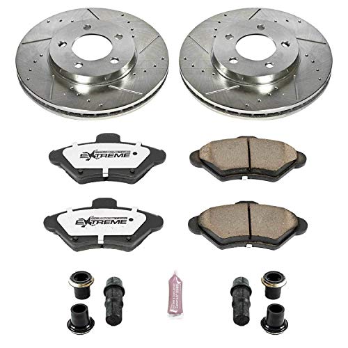 Power Stop K1325-26 Z26 Carbon Fiber Brake Pads Front with Drilled & Slotted Brake Rotors Kit For Ford Thunderbird 1993-1997, Mercury Cougar 1993-1997 [Model Specific]