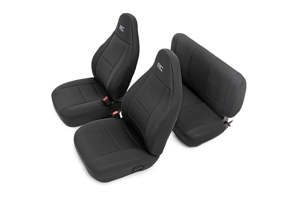 Rough Country Seat Covers Neoprene for Jeep Wrangler TJ (2003-2006) & Unlimited (2004-2006) - Waterproof & UV Resistant, Foam Padded, Front & Rear Seat Cover Set