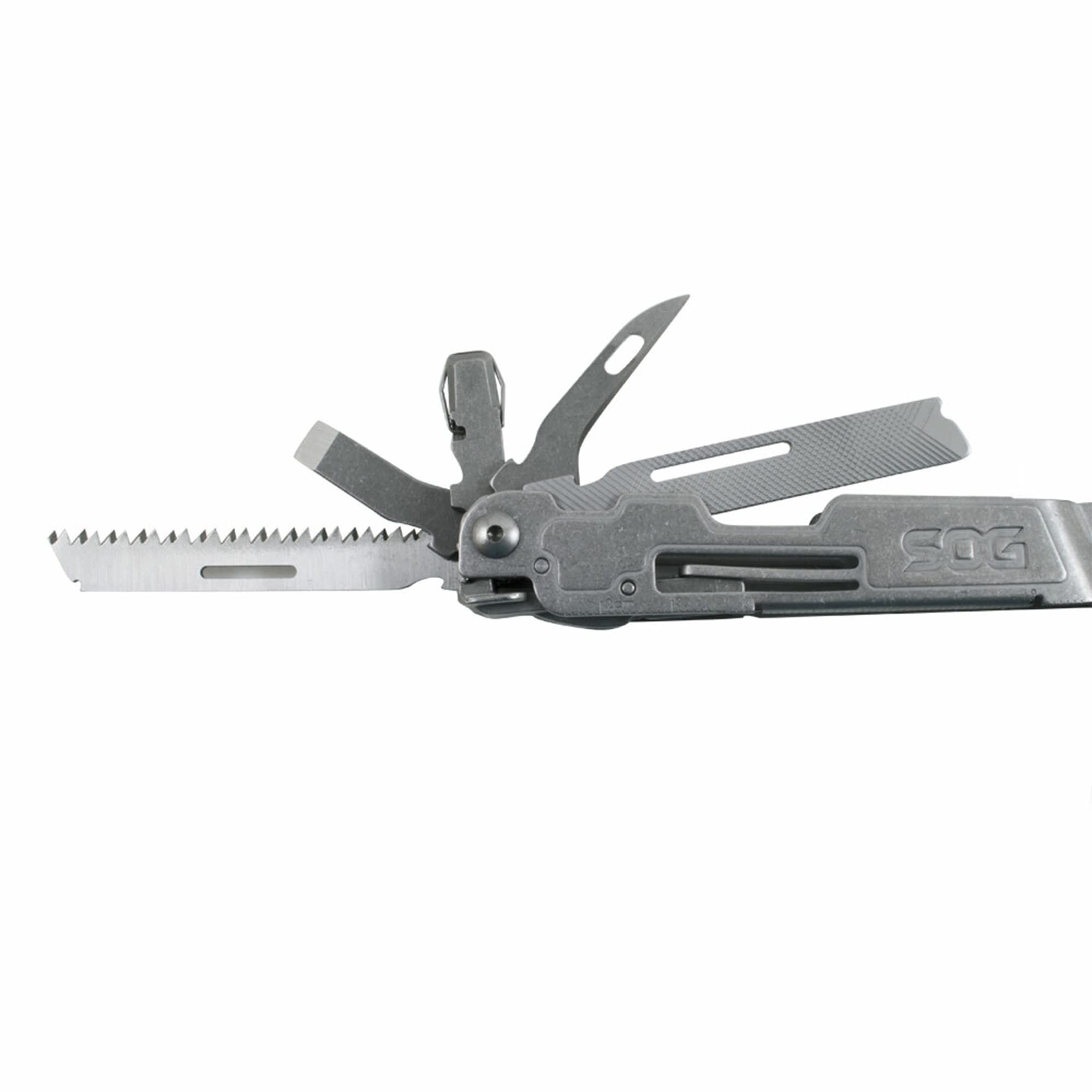 SOG Deluxe PowerAccess All-Around Heavy Duty Stainless Steel Multi-Tool w/Nylon Sheath, Two Knife Blades, Can & Bottle Opener, Stone Wash