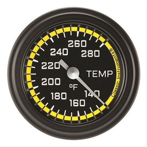 AX126YBLF-08 Classic Instruments Autocross Yellow 2 1/8" Water Temperature Gauge Full Sweep 1/2"