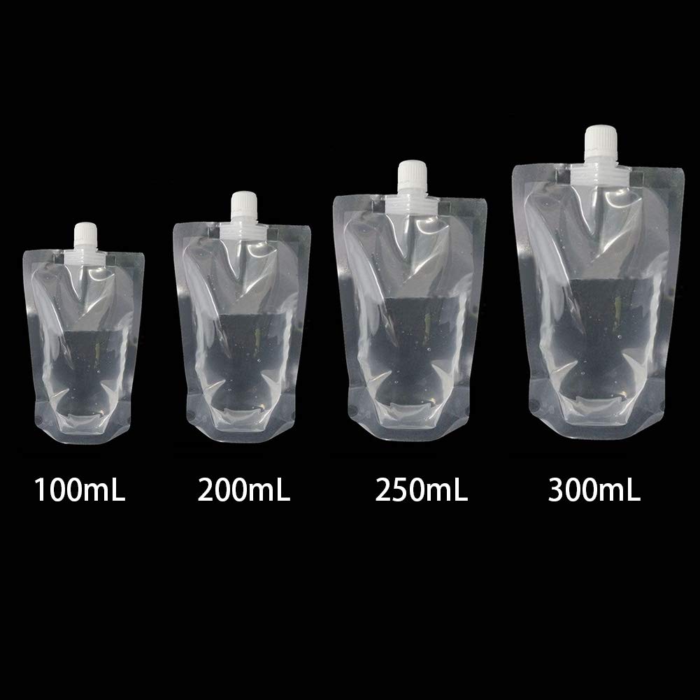 100 x armine88 Plastic Pouches for Drinks, Transparent Smoothie Bags, Juice Bags Rotating Nozzle Design for Ice Drinks