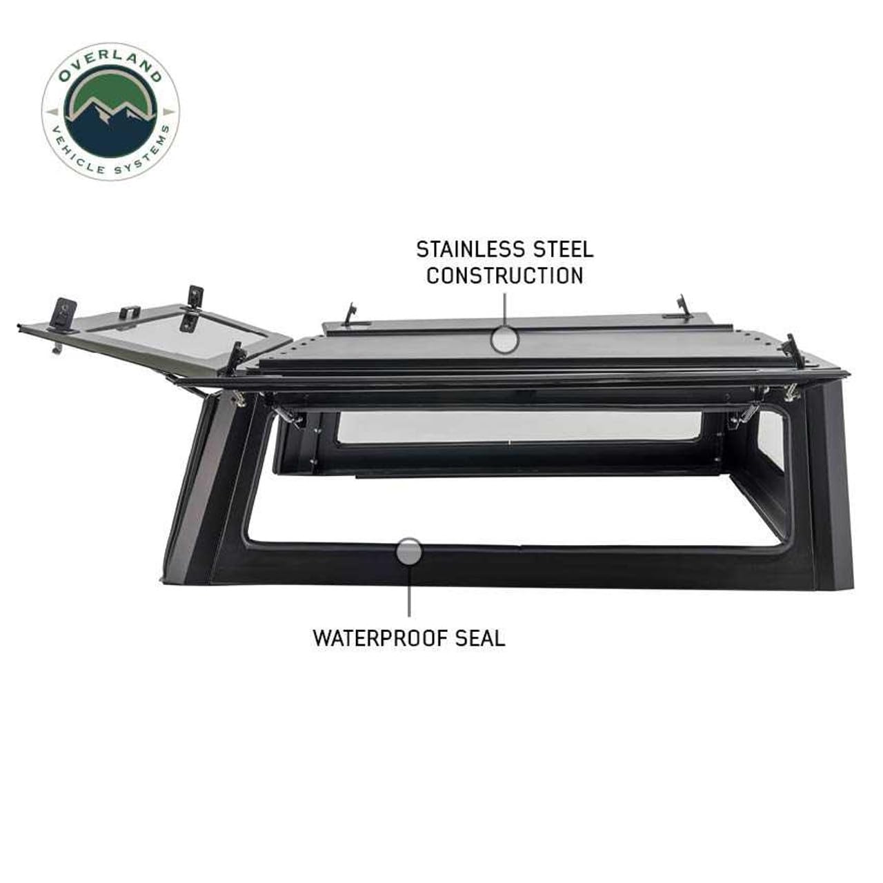 Truck Cap Overland Vehicle Systems Expedition W/Full Wing Doors, Front and Rear Windows & 3rd Brake Light Full Bolt On (Compatiable with Toyota Tundra - 5.5 ft. Bed 2022-2024)