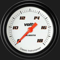 Velocity White Classic Instruments 2 5/8" Volt Gauge Full Sweep VS330WBLF
