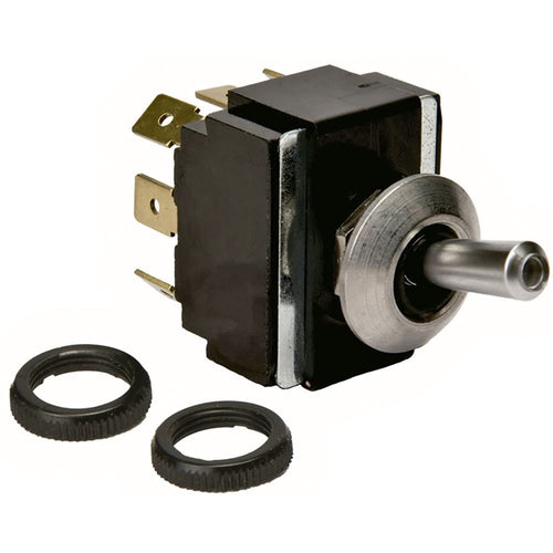 Sierra International Satin Chrome TG23020 On-Off-On DPDT Toggle Switch with Matching Retaining Ring, White/Red