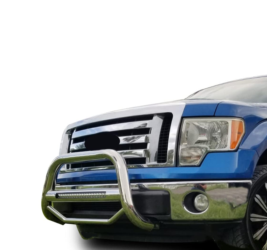 MAX Black Horse Beacon Bull Bar No Skid Plate Stainless Steel Compatible with 2003-2017 Expedition/Navigator|2004-2023 Ford F-150 (Excl. Heritage Edition and 10-14 F150 Raptor Models)-MAB-FOE2011S