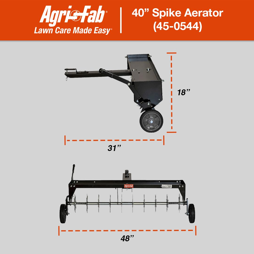 40 inch Agri-Fab Tow Behind Spike Aerator for Aerating Lawns; 10 Galvanized Steel Spike Disks, Universal Hitch, Black