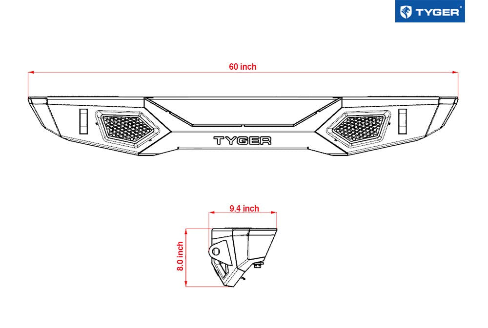 TYGER FURY Rear Bumper with D-Ring Mounts Textured Black Tyger Auto Compatible with 1987-2006 Jeep Wrangler TJ/YJ