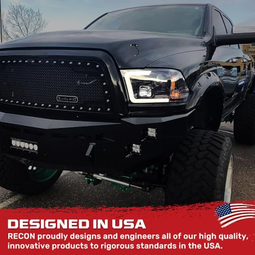 RECON - Projector Headlights Fits 09-23 RAM 1500 Classic Body & 10-18 RAM 2500/3500 Ultra Bright White OLED Halos & DRL in Smoked Lens