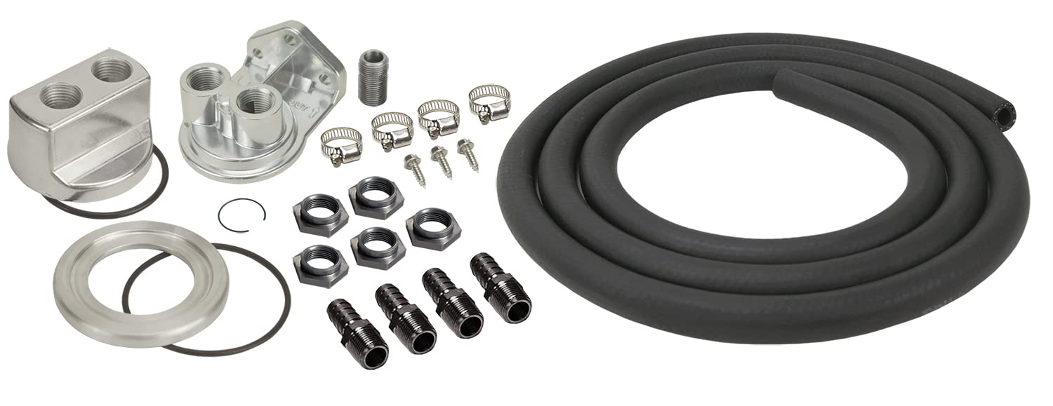 Engine Oil Filter Relocation Kit Derale 15748 , Silver