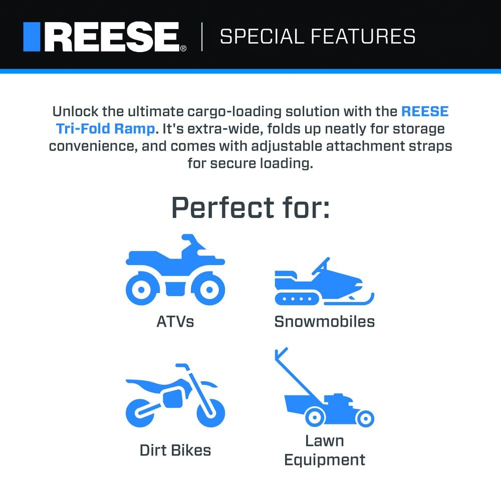 Reese Tri-fold 11272200 Aluminum Utility Ramp for ATVs, Snowmobiles, Dirt Bikes, Lawn Equipment, 45 Inch x 69 Inch, 1,600 lbs. Capacity