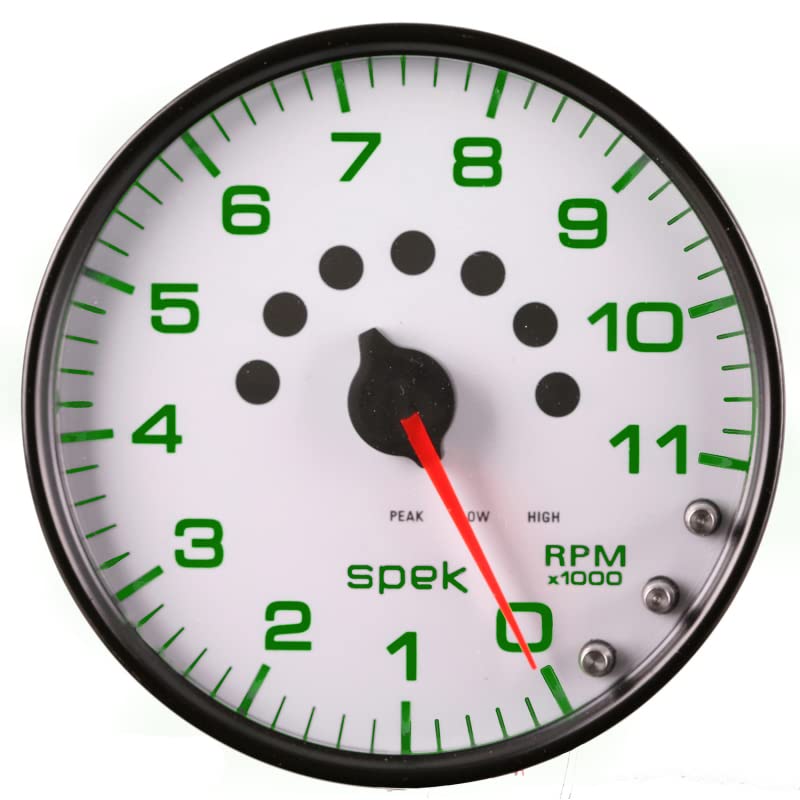 AutoMeter Gauge P23912 Tachometer (Spek-Pro 5", 11K RPM, with Shift Light & Peak Mem, White/Black, Spek-Pro)