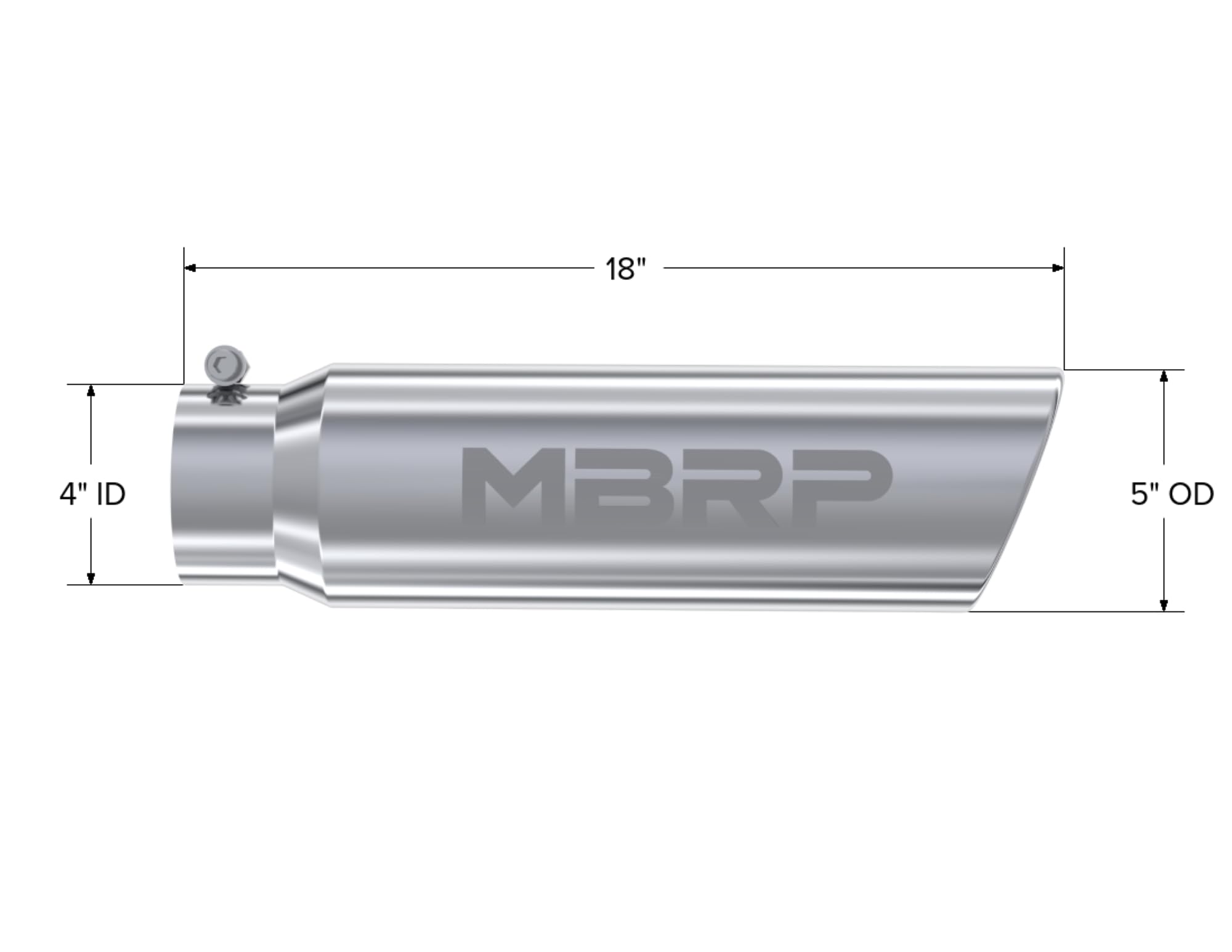 MBRP 5in OD Universal Angled Rolled End 4in Inlet 18in Lgth T304 Exhaust Tip
