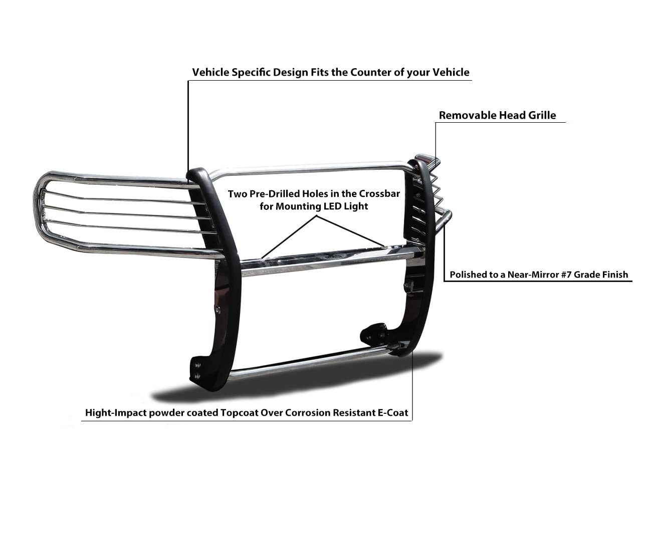 Grille Brush Black Horse Bumper Guard Modular Stainless Steel Compatible with 2016-2022 Honda Pilot-17H151402MSS