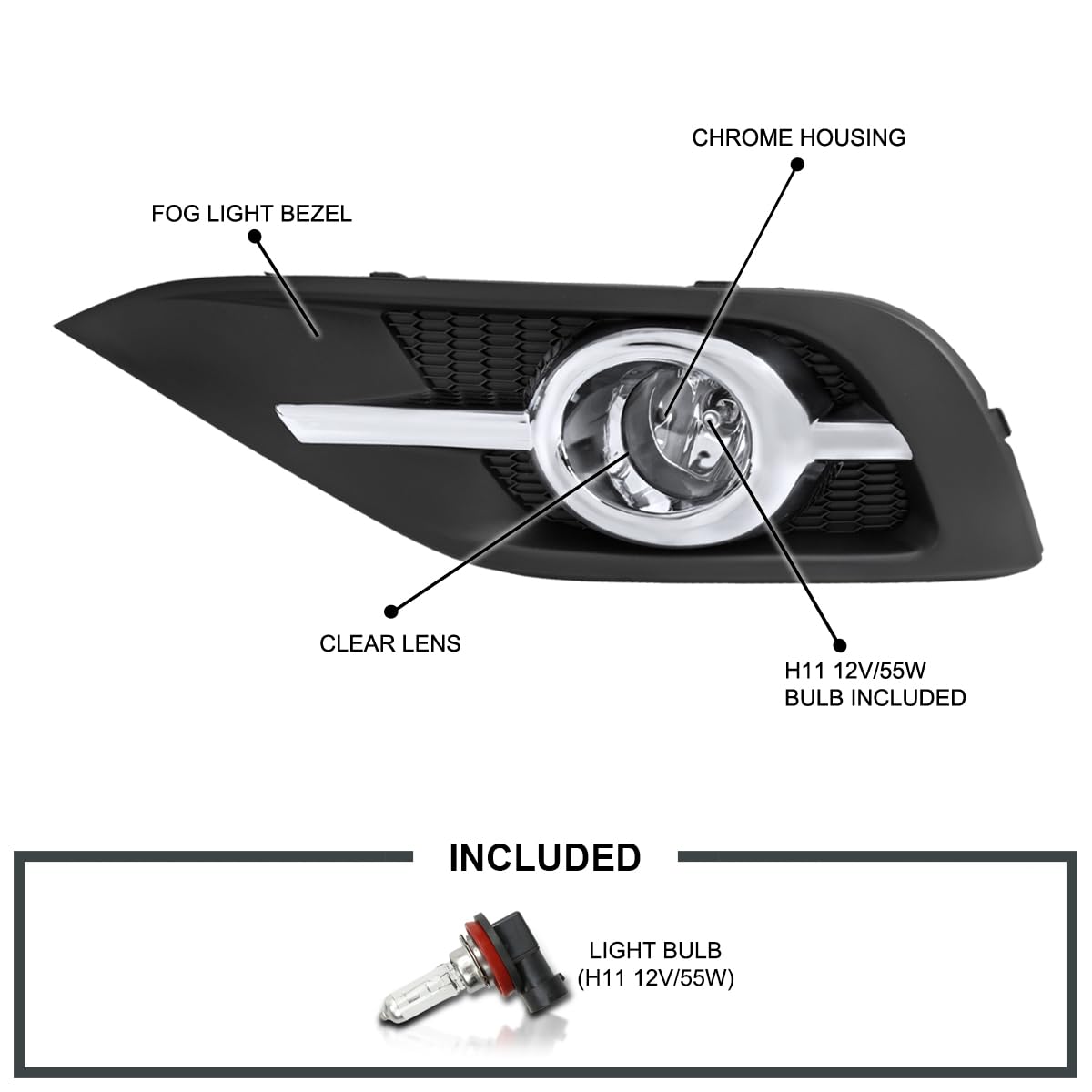 Spec-D Tuning Fog Lights Clear Lens + H11 Bulbs + Switch + Wiring Included Compatible with 2012-2014 Honda Cr-V Crv L+R Pair Assembly