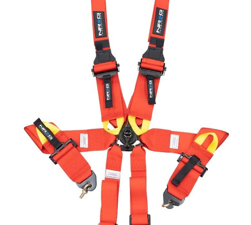 FIA NRG 6pt 2in. Shoulder Belt for HANS Device/ Rotary Cam Lock Buckle/ 3in. Waist Belt - Red