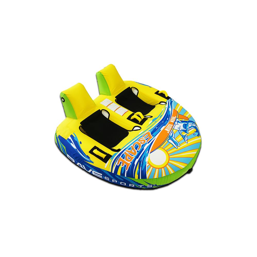 Rave Sports Boat Towable Tube Escape for 1-2 Riders, Heavy-Duty Durable Construction for Pulling Behind Boat, Unique Seats for Secure Ride