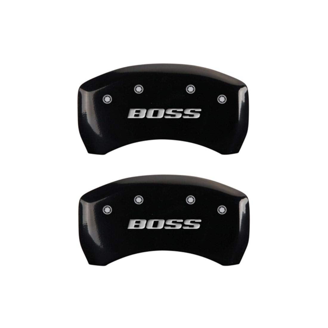 Black MGP Caliper Covers 10010RBSSBK Engraved with Silver BOSS (Set of 2) Brake Covers