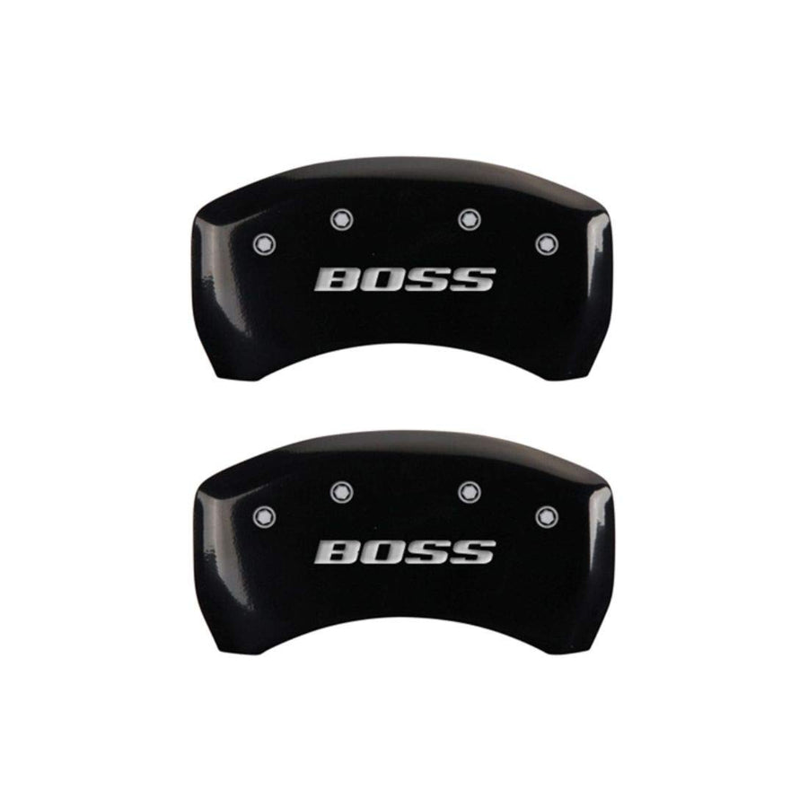 Black MGP Caliper Covers 10010RBSSBK Engraved with Silver BOSS (Set of 2) Brake Covers