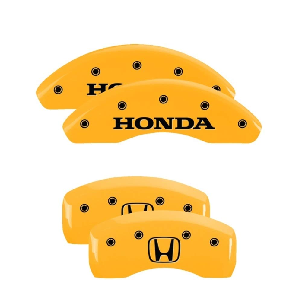 MGP Caliper Covers Honda/H Logo 20221SHOHYL Yellow Powder Coat Finish, Black Characters, Set of 4