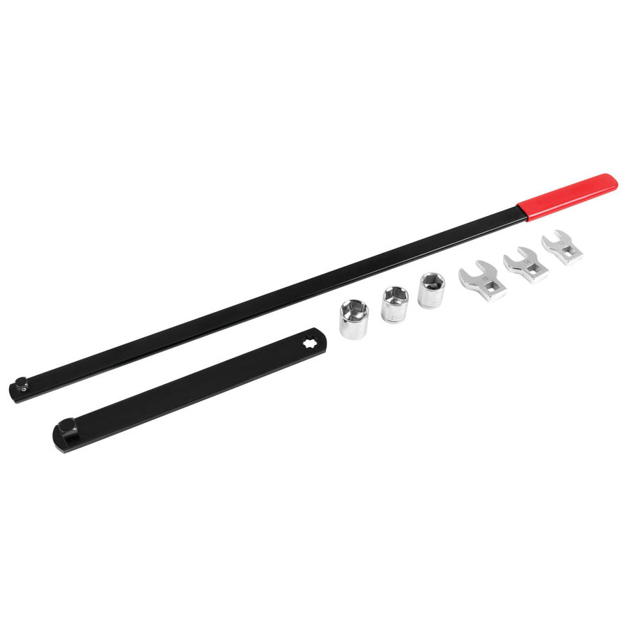 8 pc Performance Tool W84010 Long Handle Serpentine Belt Tool Kit for Spring-Loaded Idler Pulleys - Includes Crowfoot Wrenches and Sockets