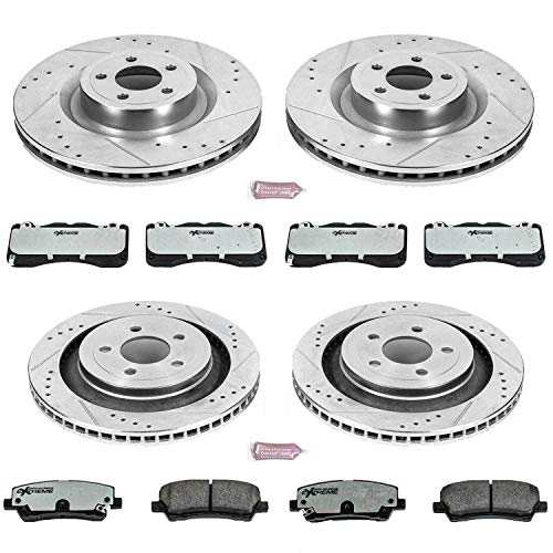 Brake Kit Power Stop For 2015-2022 Ford Mustang [Model Specific] Front and Rear Z26 Carbon-Fiber Brake Pads with Drilled and Slotted Brake Rotors Replacement, K6810-26