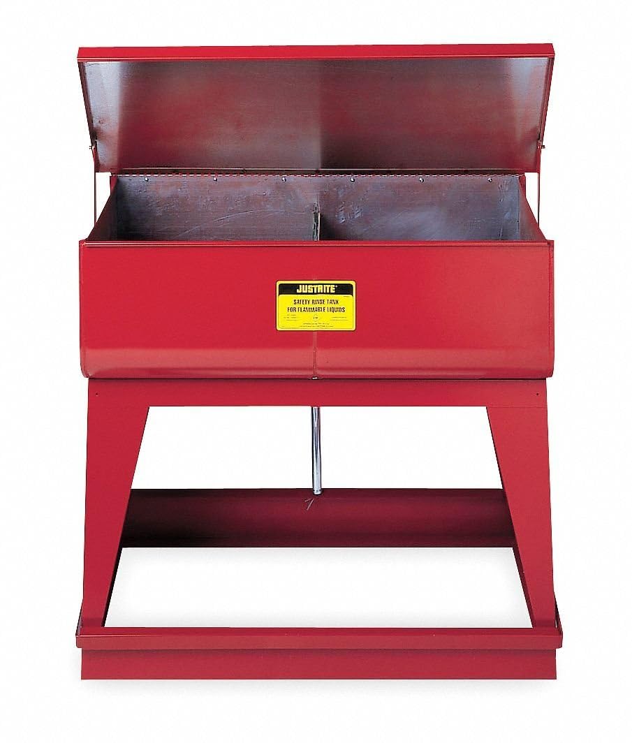 Justrite 27260 Twin Chamber 18-Gauge Coated Steel Floor Standing Rinse Tank, 18 Gallon Capacity, 35-1/4" Length x 16" Width x 12" Depth