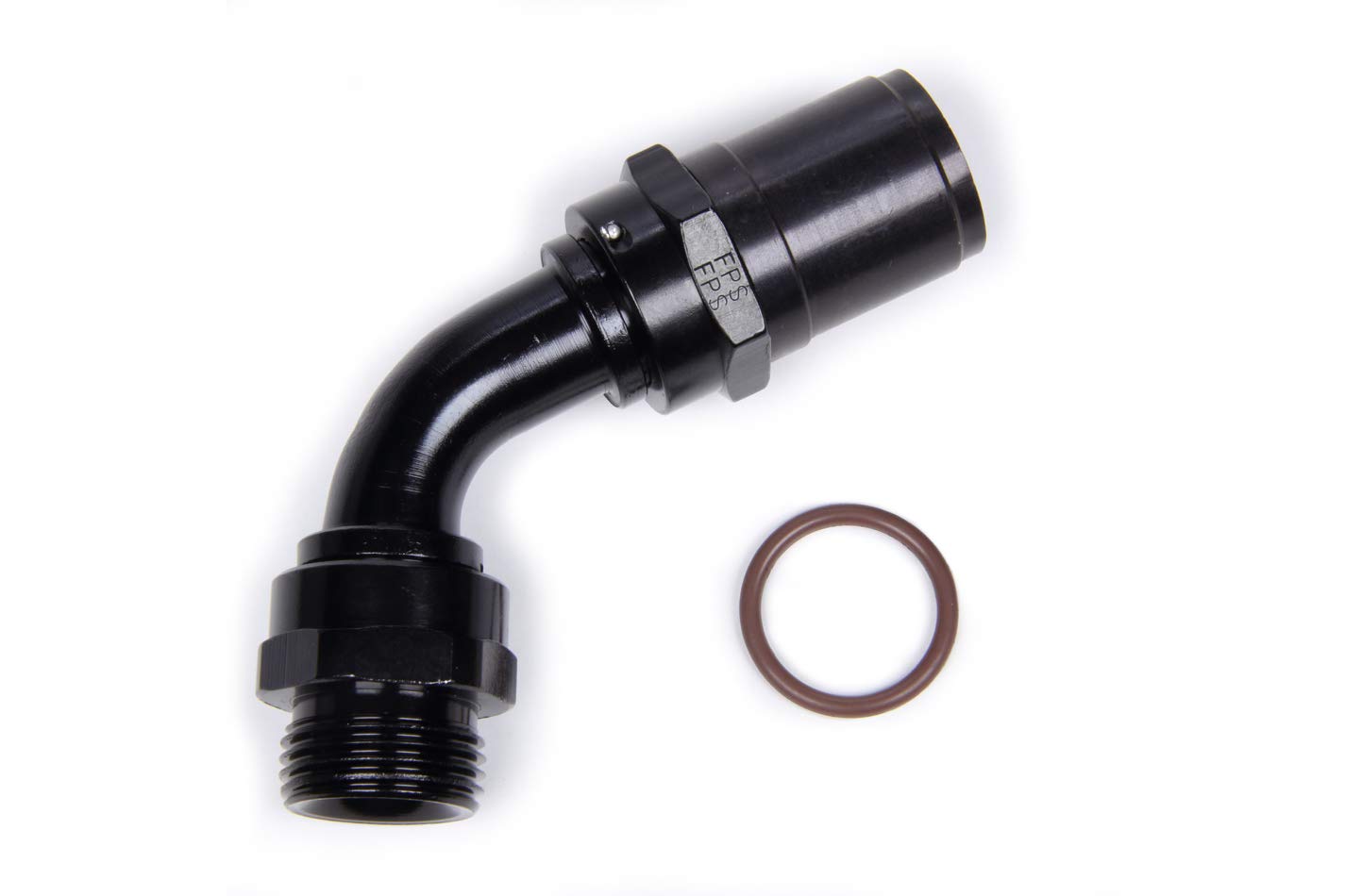 FRAGOLA Race-Rite Fitting, Hose End, Crimp-On, 60 Degree, 10 an Hose Crimp to 7/8-14 in Male O-Ring, Aluminum, Black Anodize, Each