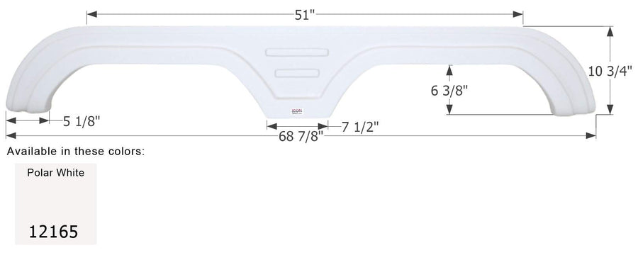 Tandem Axle Fender Skirt ICON 12165 for Carriage - Polar White
