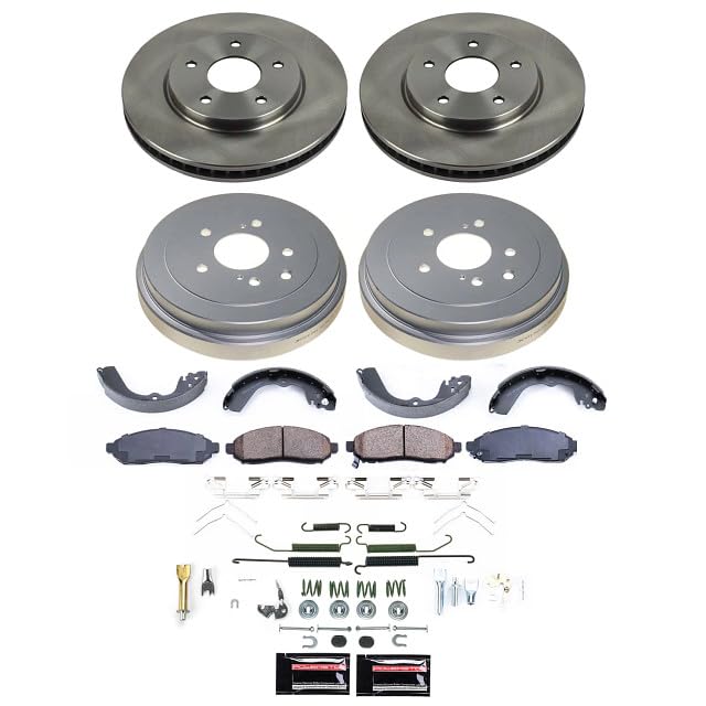 POWERSTOP Stock Replacement Brake Rotors and Drums Front and Rear with Brake Pads and Shoe Brake Kit For Chevrolet City Express 2015-2018, Nissan NV200 2013-2021 [Vehicle Specific]