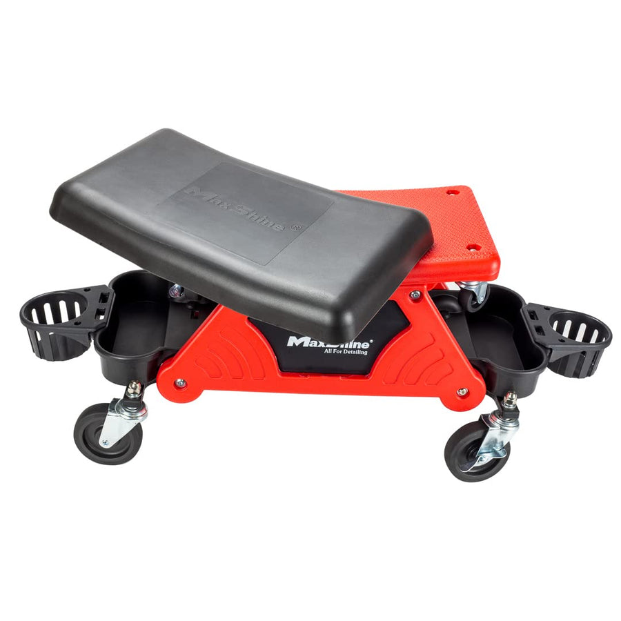 2-in-1 Maxshine Modular Detailing Creeper Seat V2 | Rolling Creeper with Removable Cushion & Tool Tray | Heavy-Duty Polyethylene & Steel Frame, 4” Wheels | Complete Set (Black)