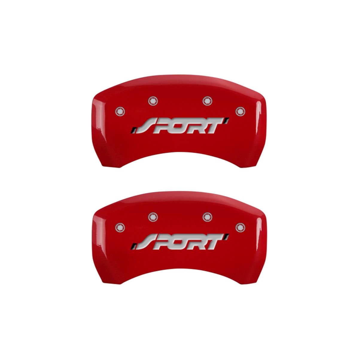 SET OF 4 CALIPER COVERS, REAR AND FRONT: SPORT, RED, SILVER CHARACTERS