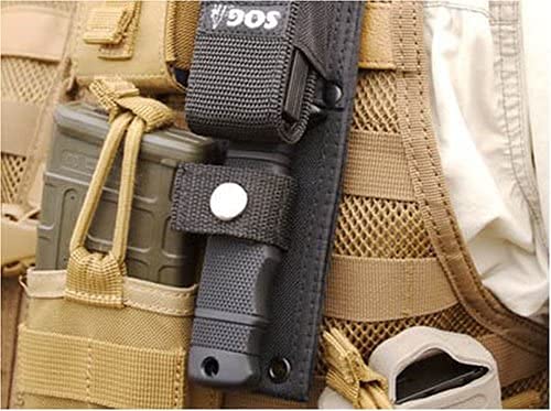 SOG Fixed Blade Knives - Tactical Knife Seal Pup Survival Knife and Hunting Knife w/ 4.75 Inch Blade and MOLLE Knife Sheath & GRN Grip (M37N-CP), black