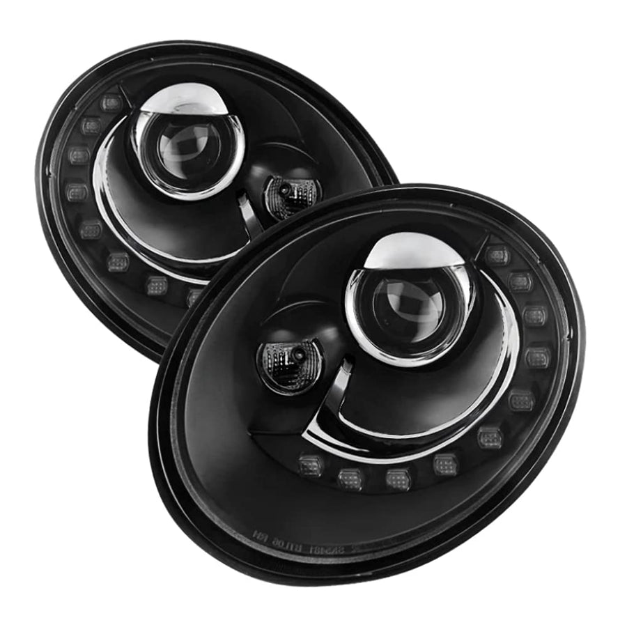 Volkswagen Beetle 06-10 Spyder 5080929 Projector Headlights - DRL LED - Black