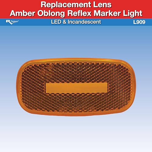 Replacement Lens RV Designer L909 for Amber LED and Incandescent Oblong Reflex Marker Light, DOT-Compliant