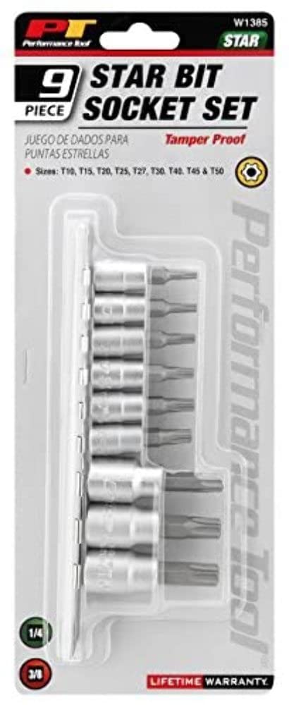 9-Piece Performance Tool Tamper Proof Star Bit Socket Set
