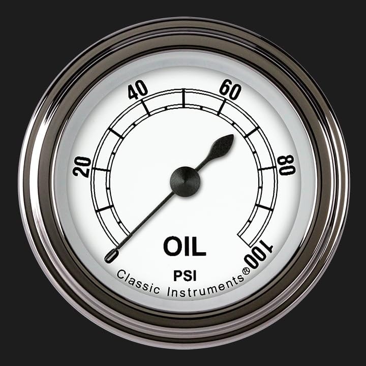 Classic Instruments Classic White CW181SLF 2-1/8" Oil Pressure Gauge 100 PSI Electric