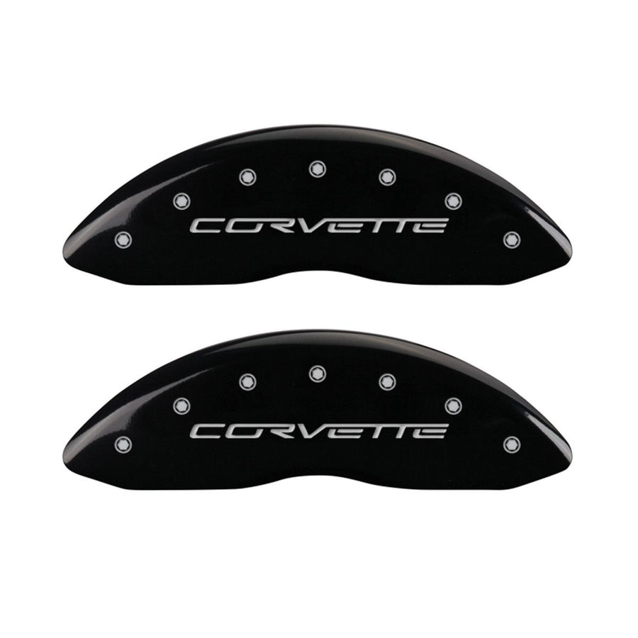 SET OF 4 CALIPER COVERS, BLACK, FRONT AND REAR: C6/CORVETTE, SILVER CHARACTERS