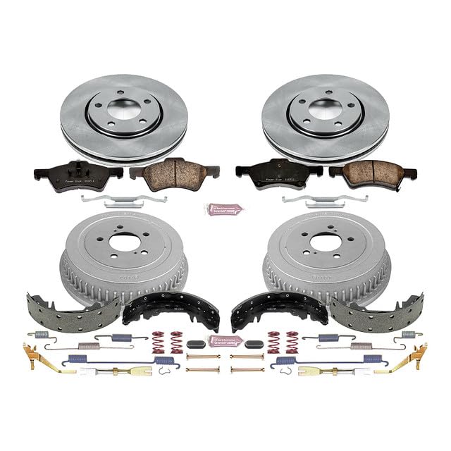 Power Stop Autospecialty KOE15014DK Front and Rear Replacement Brake Kit-OE Brake Drums & Ceramic Brake Pads For Dodge Caravan 2003-2004 [Model Specific]