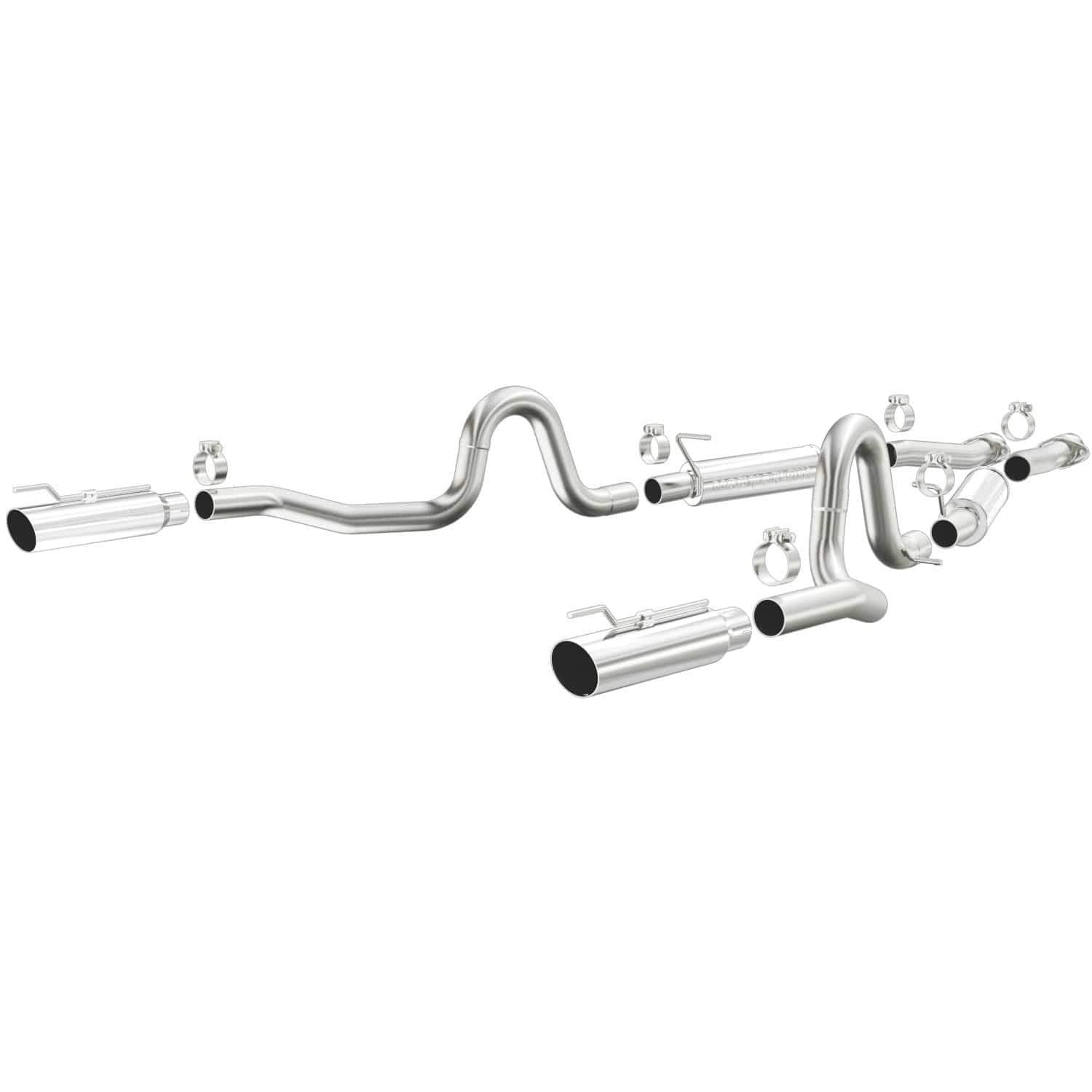 Cat-Back Magnaflow Performance Exhaust System 15677 - Competition Series, Stainless Steel 2.5in Main Piping, Dual Split Rear Exit, Polished 3.5in Exhaust Tip - Mustang Performance Exhaust Kit