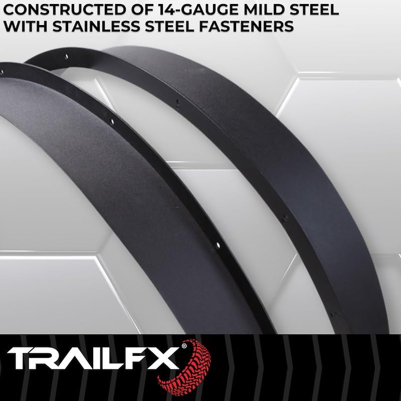 Fender Flares Trailfx for Ford Bronco 4 Door 2021-2025 Bolt-On 4.5 Inch Tire Coverage Matte Black Powder Coated Steel Set of 2 Flat Style BR006T