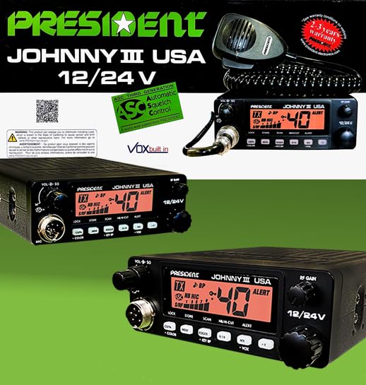 Johnny III President USA 40 Channel CB Radio 12 or 24V, Black