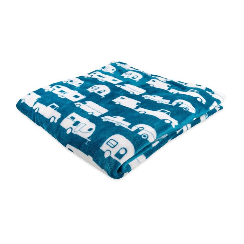 Camco Life is Better at The Campsite Plush Fleece Blanket, Queen Size - Keeps You Warm While Camping, at Home or on Picnics - Machine Washable - Features a Blue Brand RV Print