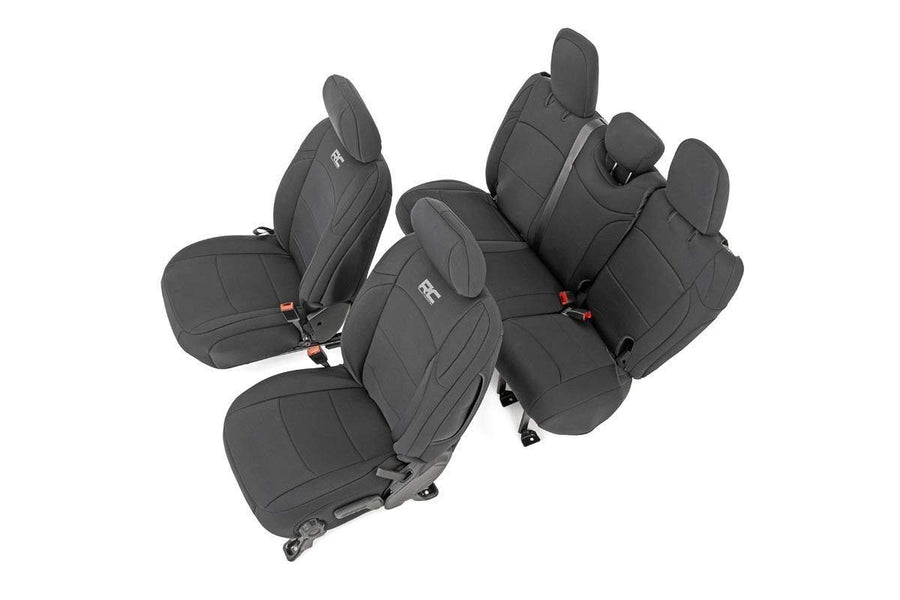 Rough Country Seat Covers Neoprene for 18-22 Jeep Wrangler JL | 4-Door - 91012,Black, Front/Rear