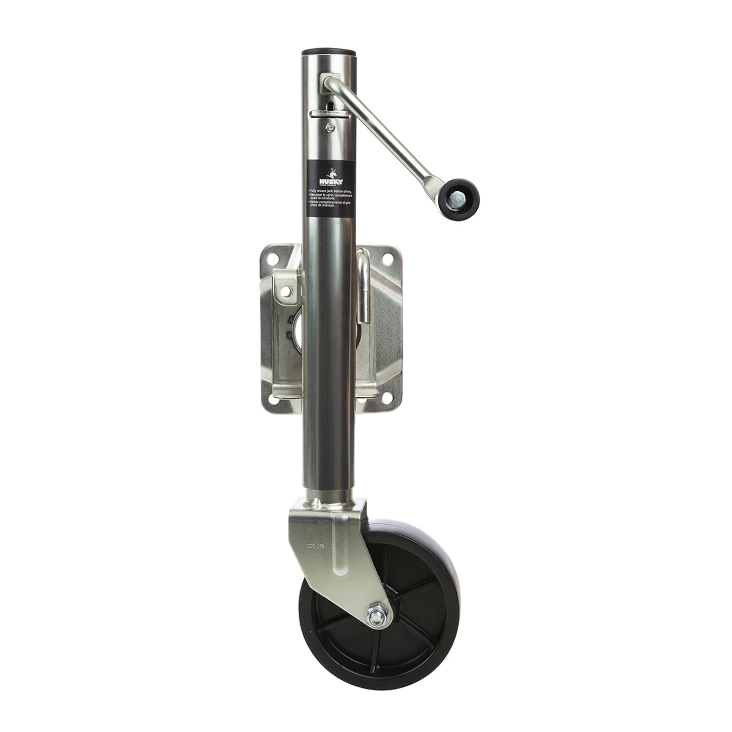 Husky Towing Manual Trailer Tongue Jack 30655 Swivel Round Side Wind 1000 lb Capacity 10 Inch Travel 25 Inch Lift Zinc Plated Steel Fits Tongues Up to 3 Inch x 5 Inch