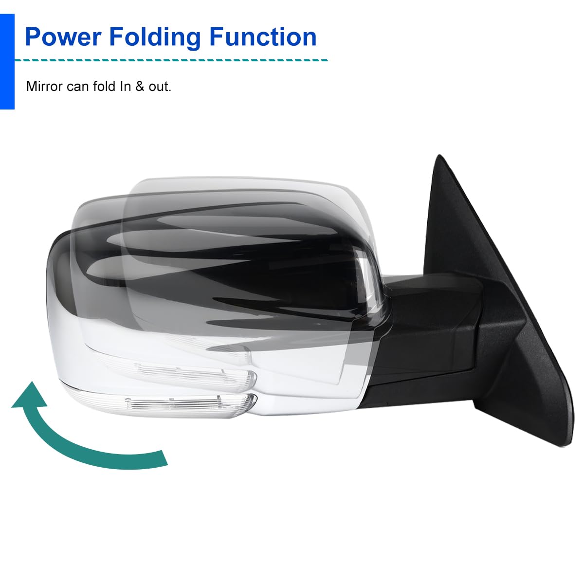 Right Passenger Side Mirror Spec-D Tuning LED Signal Power Fold Heat Compatible with 2013-2019 Dodge Ram 1500