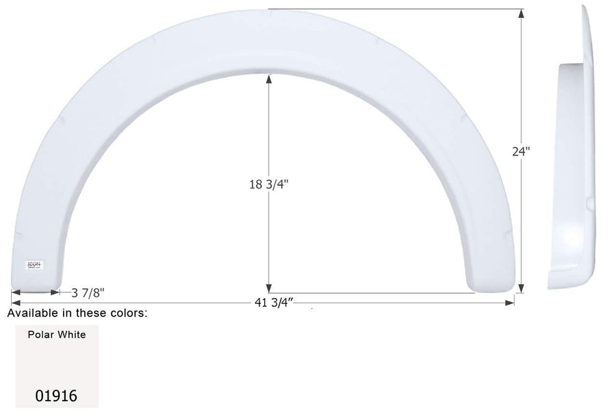 Single Axle Fender Skirt ICON FS1916 for Fleetwood - Polar White